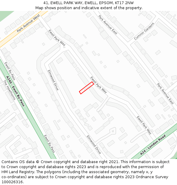 41, EWELL PARK WAY, EWELL, EPSOM, KT17 2NW: Location map and indicative extent of plot