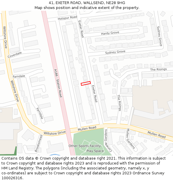 41, EXETER ROAD, WALLSEND, NE28 9HG: Location map and indicative extent of plot