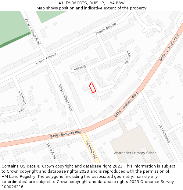 41, FAIRACRES, RUISLIP, HA4 8AW: Location map and indicative extent of plot