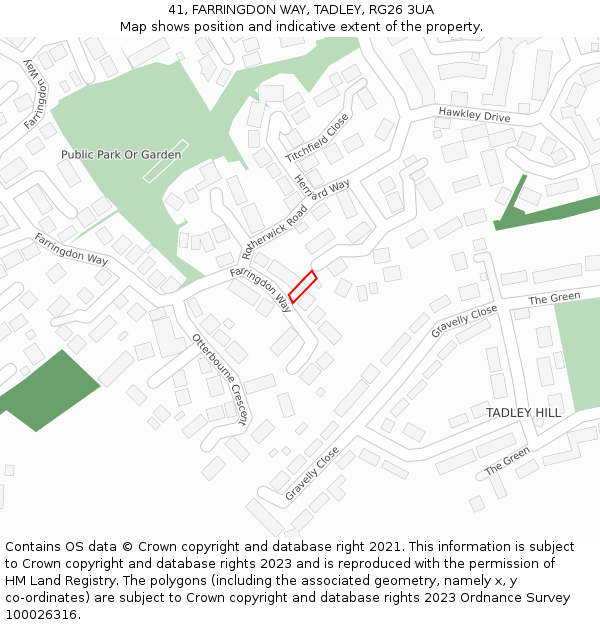 41, FARRINGDON WAY, TADLEY, RG26 3UA: Location map and indicative extent of plot