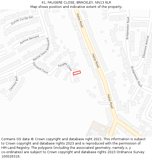 41, FAUGERE CLOSE, BRACKLEY, NN13 6LR: Location map and indicative extent of plot