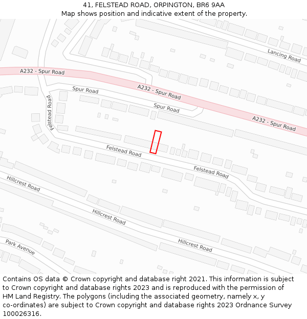 41, FELSTEAD ROAD, ORPINGTON, BR6 9AA: Location map and indicative extent of plot