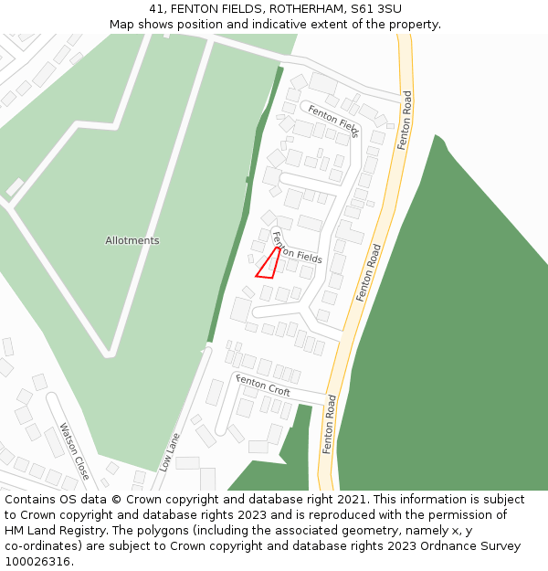 41, FENTON FIELDS, ROTHERHAM, S61 3SU: Location map and indicative extent of plot