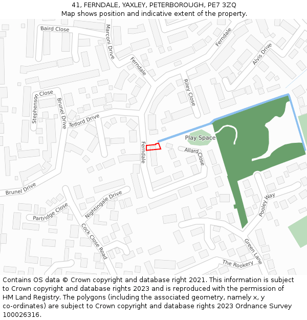 41, FERNDALE, YAXLEY, PETERBOROUGH, PE7 3ZQ: Location map and indicative extent of plot