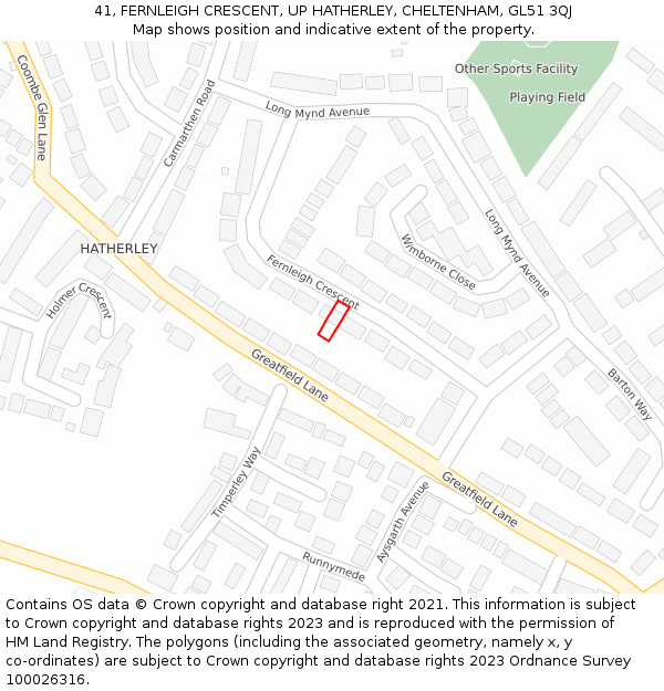 41, FERNLEIGH CRESCENT, UP HATHERLEY, CHELTENHAM, GL51 3QJ: Location map and indicative extent of plot