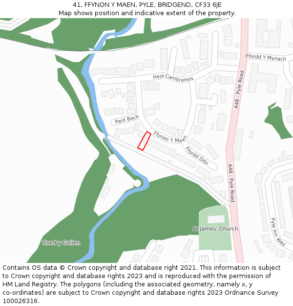 41, FFYNON Y MAEN, PYLE, BRIDGEND, CF33 6JE: Location map and indicative extent of plot
