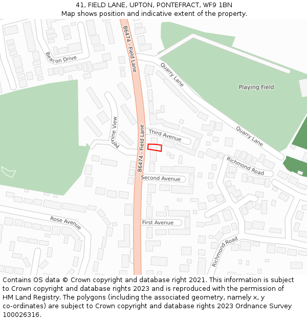 41, FIELD LANE, UPTON, PONTEFRACT, WF9 1BN: Location map and indicative extent of plot