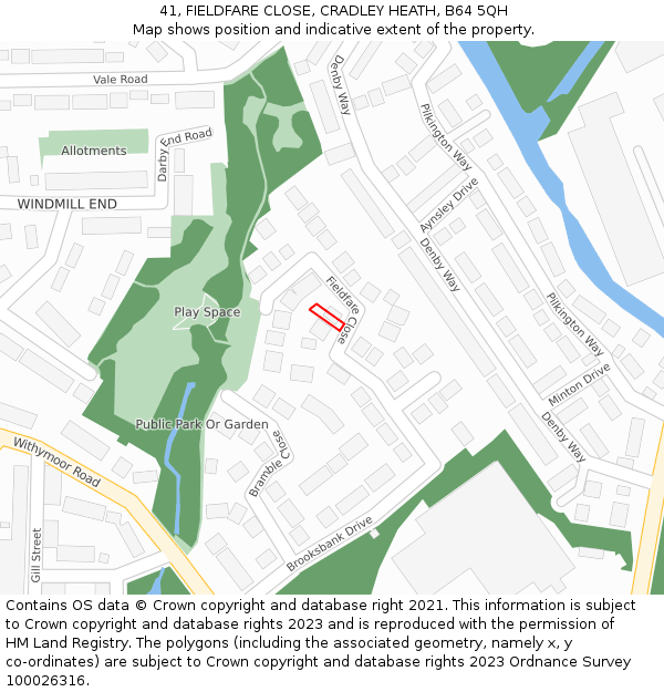 41, FIELDFARE CLOSE, CRADLEY HEATH, B64 5QH: Location map and indicative extent of plot