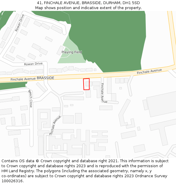 41, FINCHALE AVENUE, BRASSIDE, DURHAM, DH1 5SD: Location map and indicative extent of plot