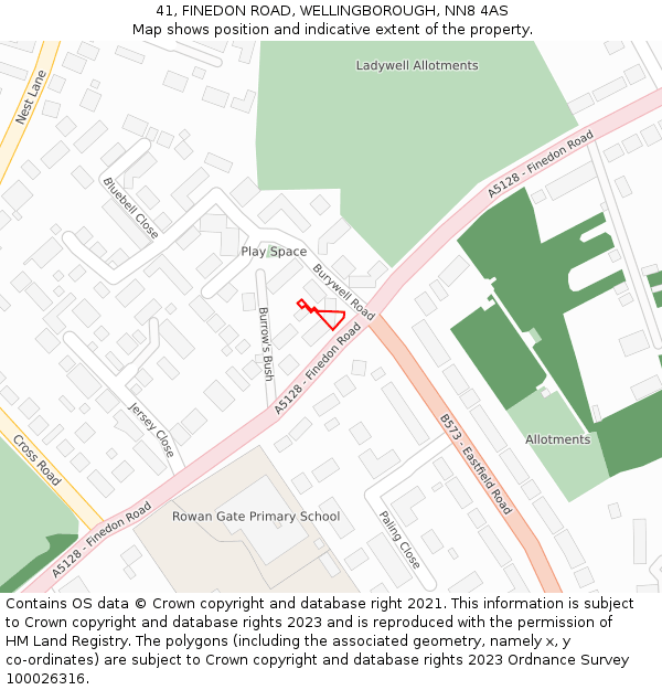 41, FINEDON ROAD, WELLINGBOROUGH, NN8 4AS: Location map and indicative extent of plot