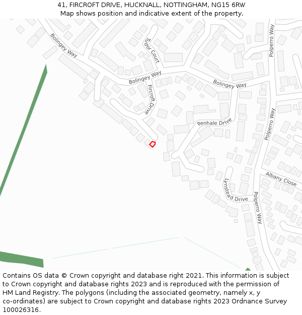 41, FIRCROFT DRIVE, HUCKNALL, NOTTINGHAM, NG15 6RW: Location map and indicative extent of plot