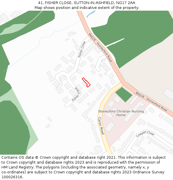 41, FISHER CLOSE, SUTTON-IN-ASHFIELD, NG17 2AA: Location map and indicative extent of plot