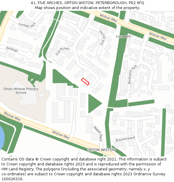 41, FIVE ARCHES, ORTON WISTOW, PETERBOROUGH, PE2 6FQ: Location map and indicative extent of plot