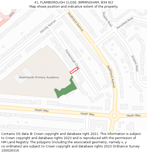 41, FLAMBOROUGH CLOSE, BIRMINGHAM, B34 6LY: Location map and indicative extent of plot