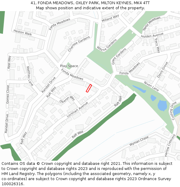 41, FONDA MEADOWS, OXLEY PARK, MILTON KEYNES, MK4 4TT: Location map and indicative extent of plot