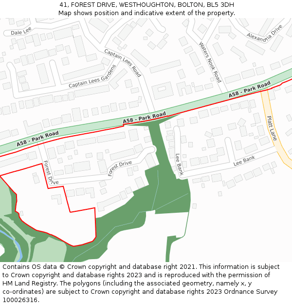 41, FOREST DRIVE, WESTHOUGHTON, BOLTON, BL5 3DH: Location map and indicative extent of plot
