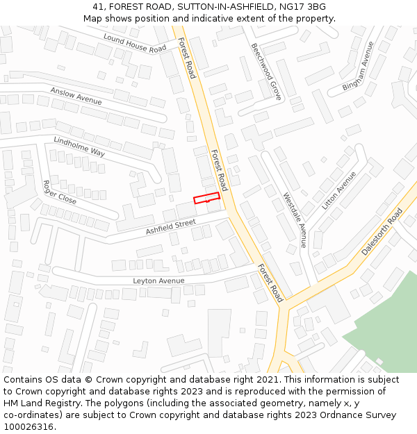 41, FOREST ROAD, SUTTON-IN-ASHFIELD, NG17 3BG: Location map and indicative extent of plot