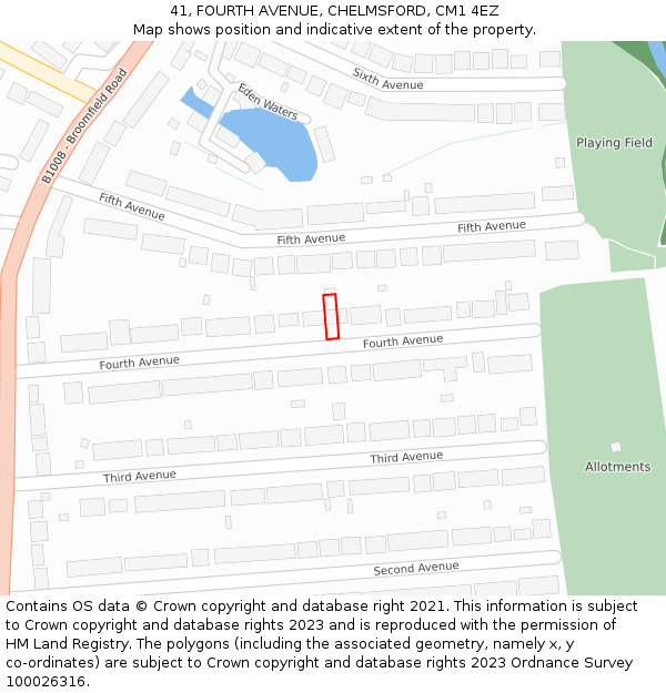 41, FOURTH AVENUE, CHELMSFORD, CM1 4EZ: Location map and indicative extent of plot