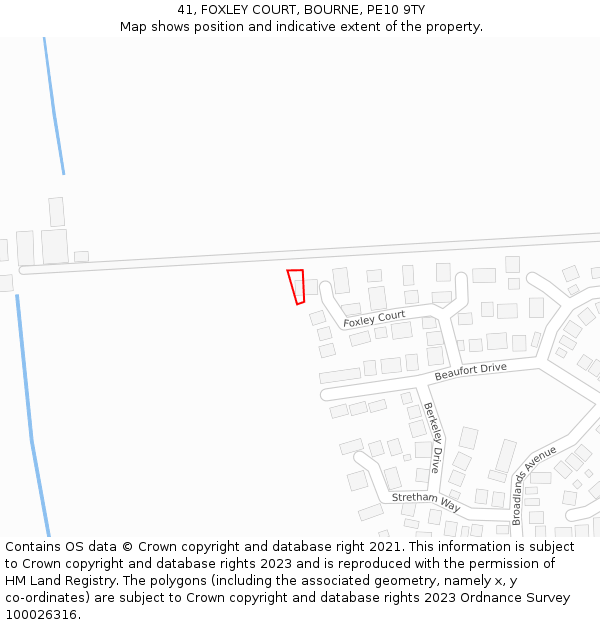 41, FOXLEY COURT, BOURNE, PE10 9TY: Location map and indicative extent of plot