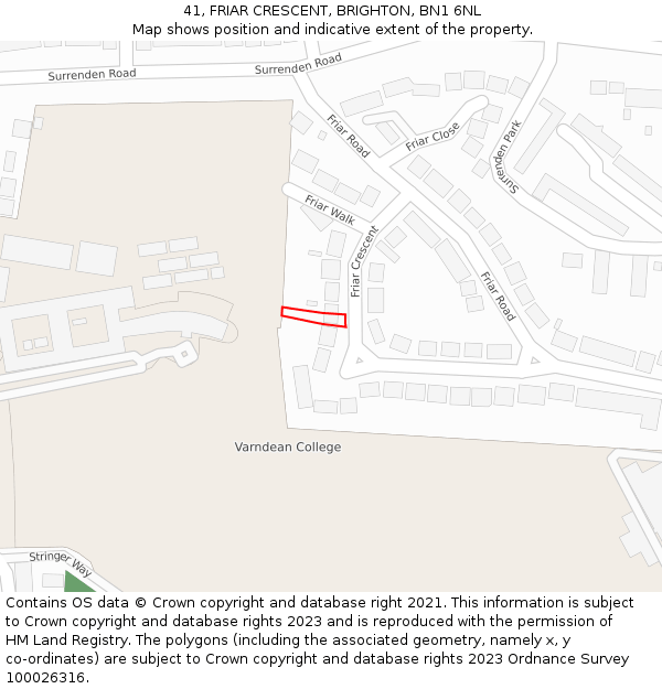 41, FRIAR CRESCENT, BRIGHTON, BN1 6NL: Location map and indicative extent of plot