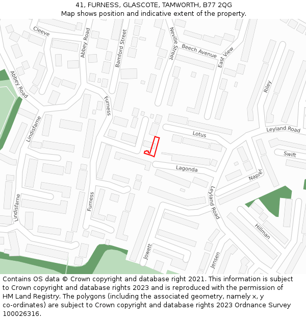 41, FURNESS, GLASCOTE, TAMWORTH, B77 2QG: Location map and indicative extent of plot