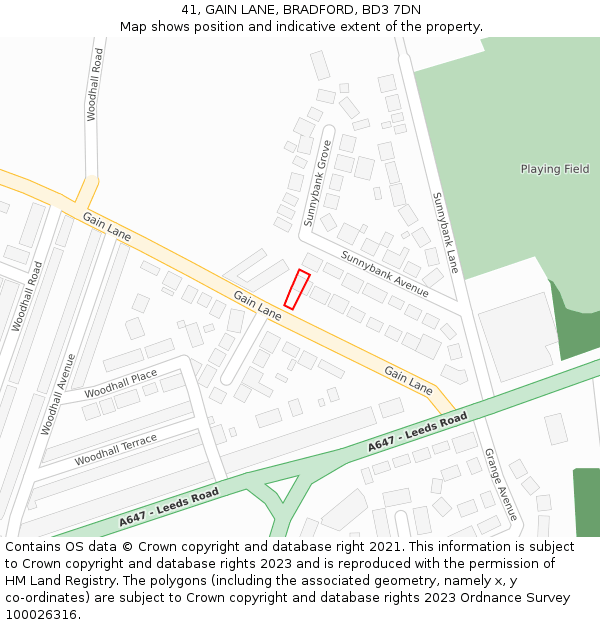 41, GAIN LANE, BRADFORD, BD3 7DN: Location map and indicative extent of plot