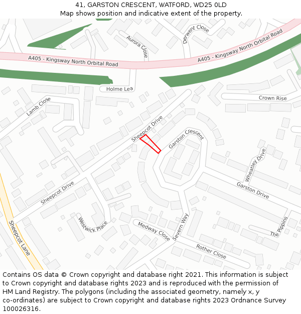 41, GARSTON CRESCENT, WATFORD, WD25 0LD: Location map and indicative extent of plot