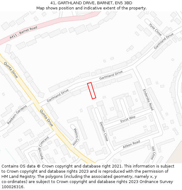 41, GARTHLAND DRIVE, BARNET, EN5 3BD: Location map and indicative extent of plot