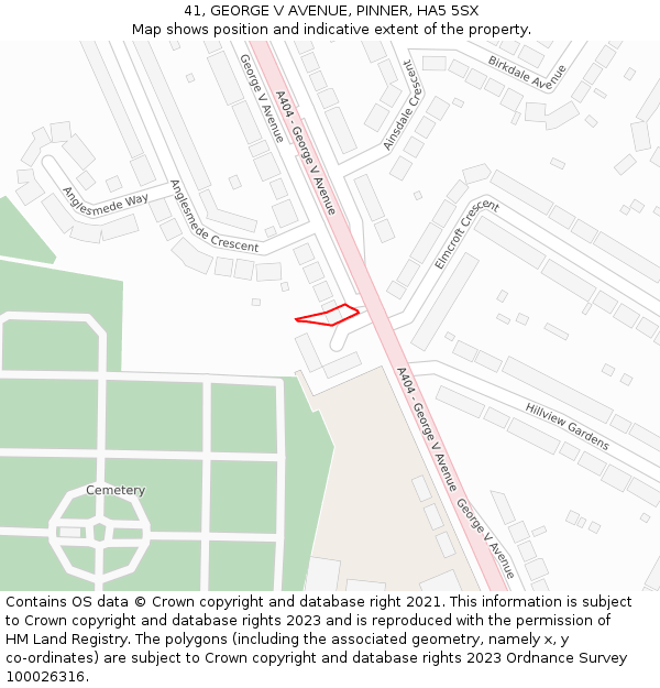 41, GEORGE V AVENUE, PINNER, HA5 5SX: Location map and indicative extent of plot