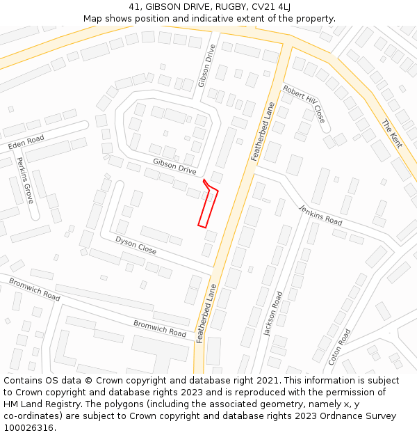 41, GIBSON DRIVE, RUGBY, CV21 4LJ: Location map and indicative extent of plot