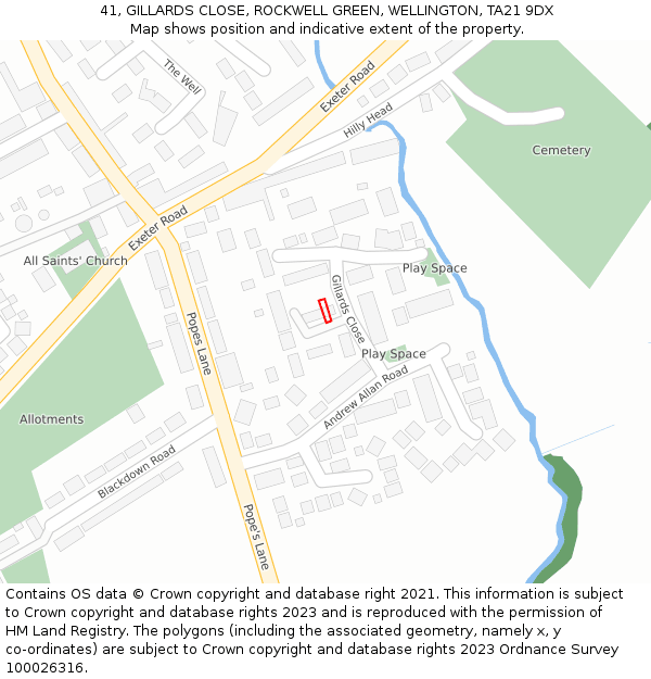 41, GILLARDS CLOSE, ROCKWELL GREEN, WELLINGTON, TA21 9DX: Location map and indicative extent of plot