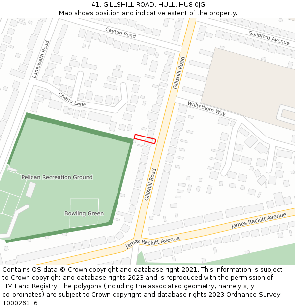 41, GILLSHILL ROAD, HULL, HU8 0JG: Location map and indicative extent of plot