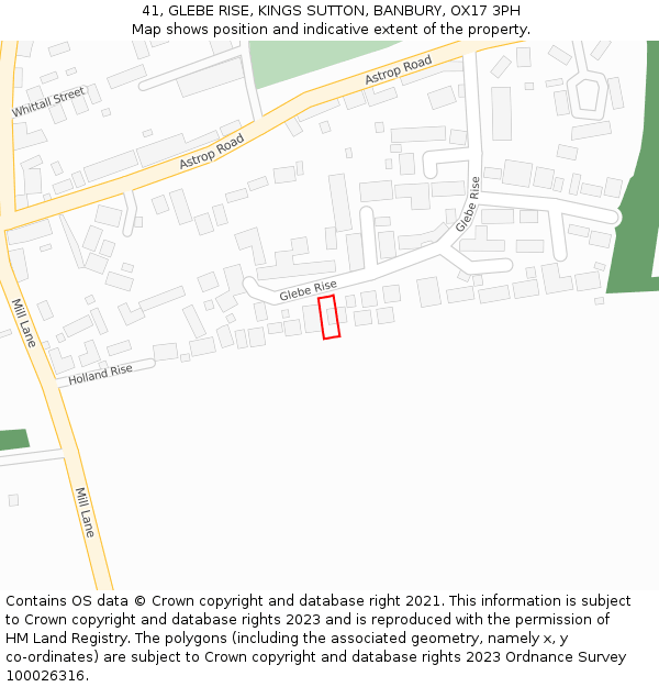 41, GLEBE RISE, KINGS SUTTON, BANBURY, OX17 3PH: Location map and indicative extent of plot