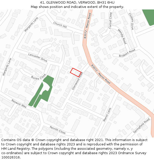 41, GLENWOOD ROAD, VERWOOD, BH31 6HU: Location map and indicative extent of plot