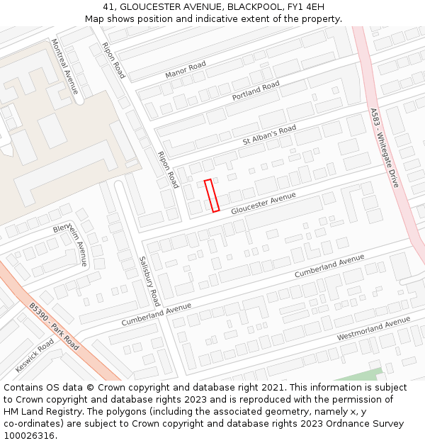 41, GLOUCESTER AVENUE, BLACKPOOL, FY1 4EH: Location map and indicative extent of plot