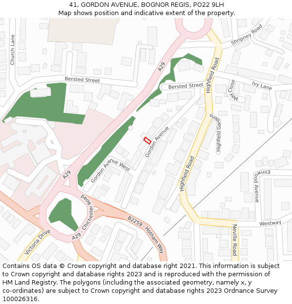 41, GORDON AVENUE, BOGNOR REGIS, PO22 9LH: Location map and indicative extent of plot