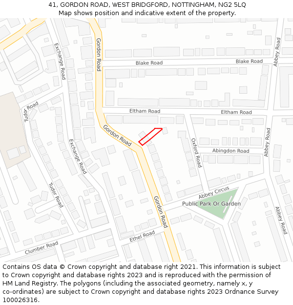 41, GORDON ROAD, WEST BRIDGFORD, NOTTINGHAM, NG2 5LQ: Location map and indicative extent of plot