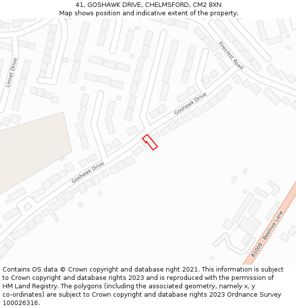 41, GOSHAWK DRIVE, CHELMSFORD, CM2 8XN: Location map and indicative extent of plot