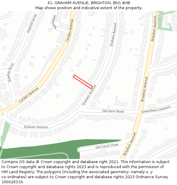 41, GRAHAM AVENUE, BRIGHTON, BN1 8HB: Location map and indicative extent of plot