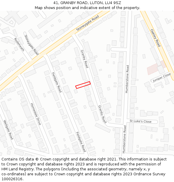 41, GRANBY ROAD, LUTON, LU4 9SZ: Location map and indicative extent of plot