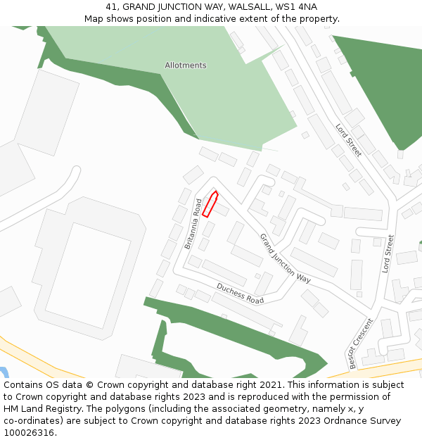 41, GRAND JUNCTION WAY, WALSALL, WS1 4NA: Location map and indicative extent of plot