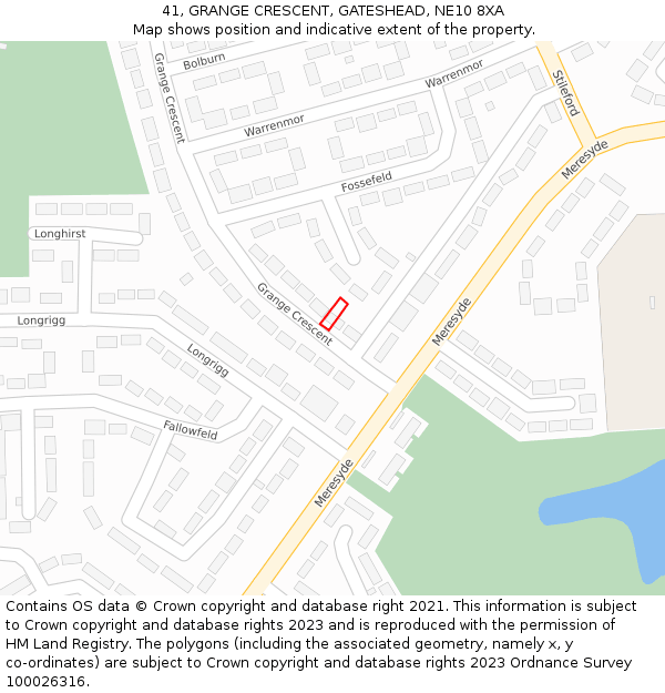 41, GRANGE CRESCENT, GATESHEAD, NE10 8XA: Location map and indicative extent of plot