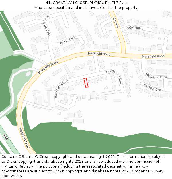 41, GRANTHAM CLOSE, PLYMOUTH, PL7 1UL: Location map and indicative extent of plot