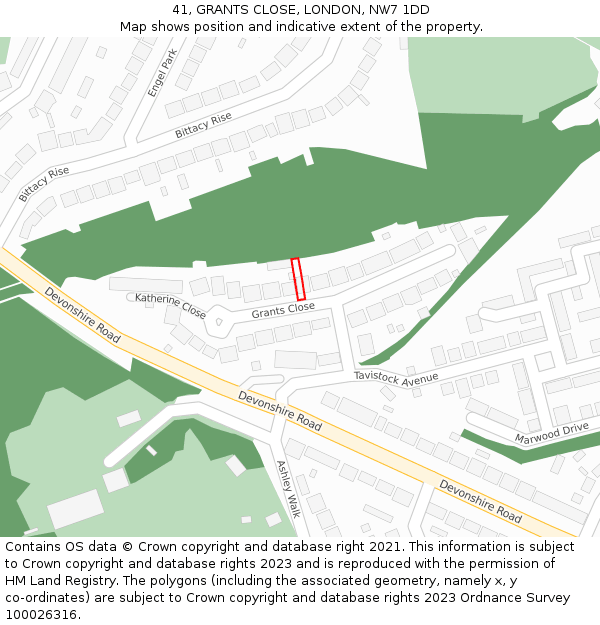 41, GRANTS CLOSE, LONDON, NW7 1DD: Location map and indicative extent of plot