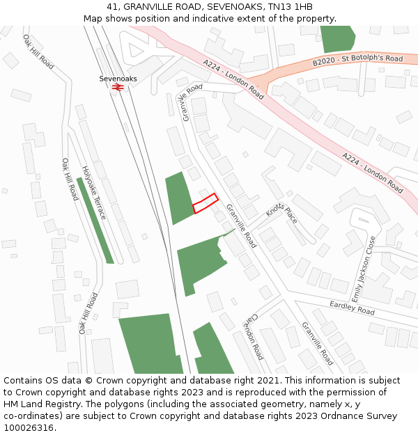 41, GRANVILLE ROAD, SEVENOAKS, TN13 1HB: Location map and indicative extent of plot