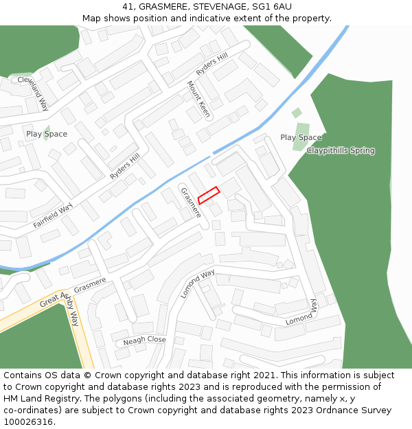 41, GRASMERE, STEVENAGE, SG1 6AU: Location map and indicative extent of plot