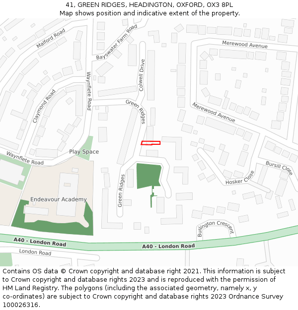 41, GREEN RIDGES, HEADINGTON, OXFORD, OX3 8PL: Location map and indicative extent of plot