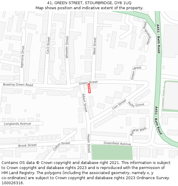 41, GREEN STREET, STOURBRIDGE, DY8 1UQ: Location map and indicative extent of plot