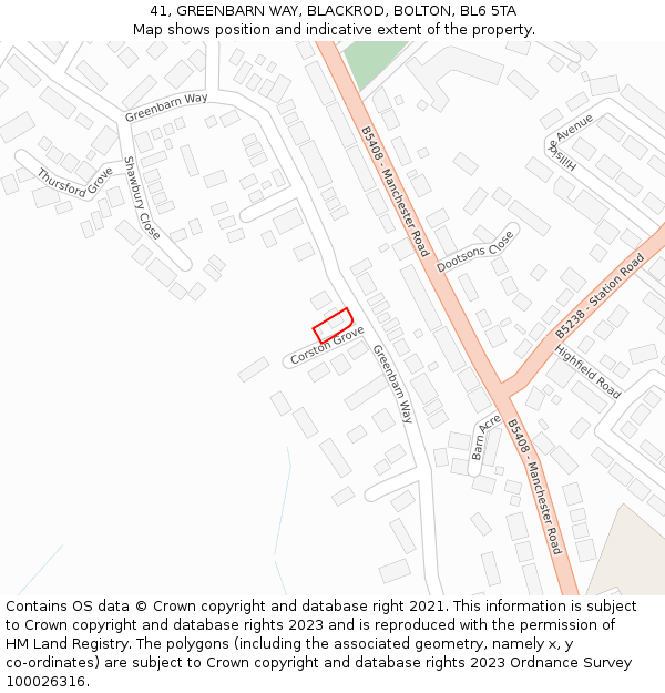 41, GREENBARN WAY, BLACKROD, BOLTON, BL6 5TA: Location map and indicative extent of plot