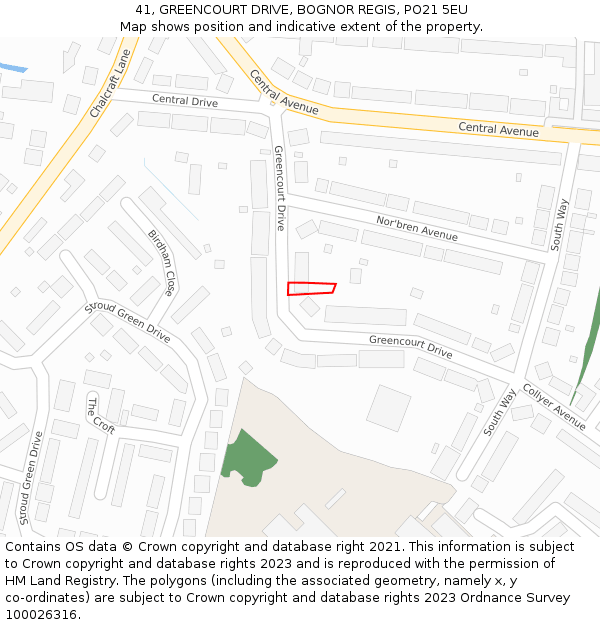 41, GREENCOURT DRIVE, BOGNOR REGIS, PO21 5EU: Location map and indicative extent of plot